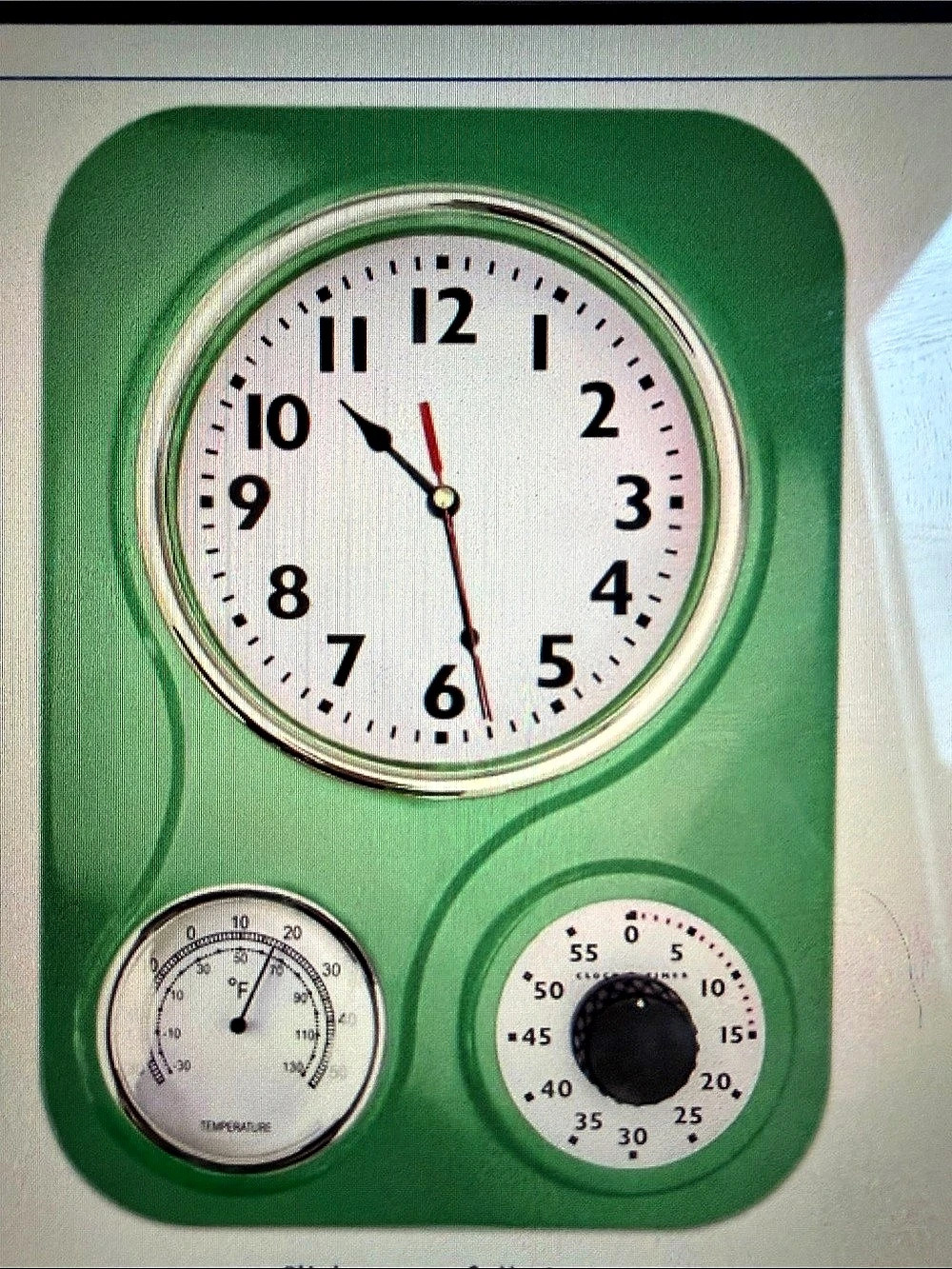 Lily's Home Retro Kitchen Wall Clock with Thermometer and 60-Minute Timer Green